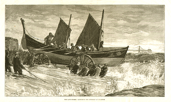 The Late Storms  -  Launching of the Life-Boat at Brighton