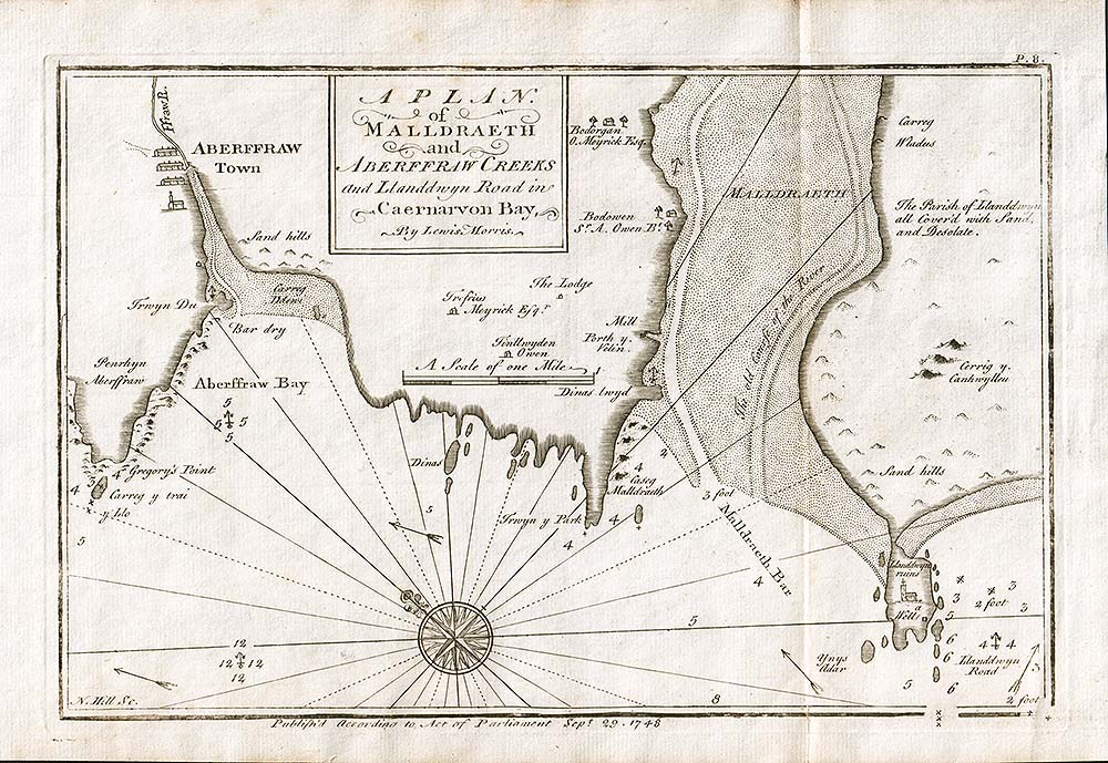 Lewis Morris - A Plan of Malltraeth and Aberffraw Creeks and Llanddwyn Road in Caernarvon Bay.