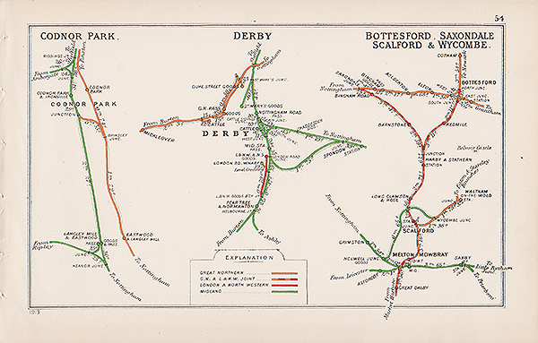 Pre Grouping railway junction around Codnor Park Derby Bottesford Saxondale Scalford & Wycombe