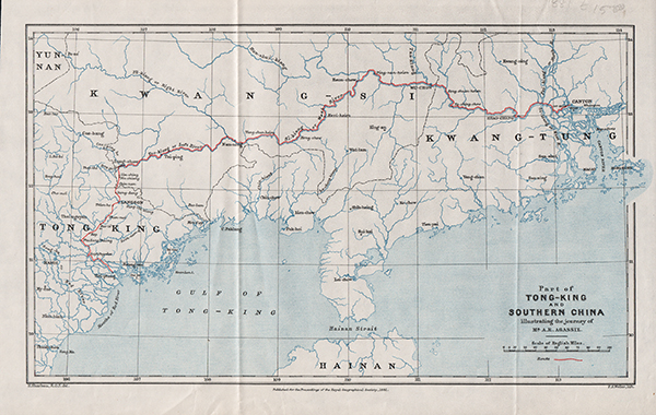 Part of Tong-King and Southern China illustrating the journey of Mr AR Agassiz