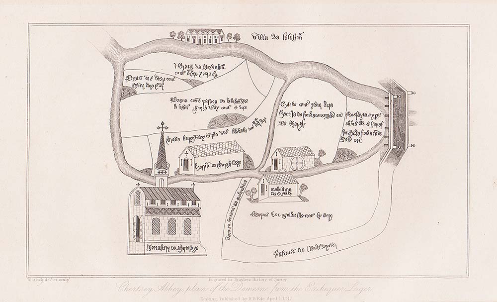 Chertsey Abbey, plan of the Demesne from the Excgequer Leiger.