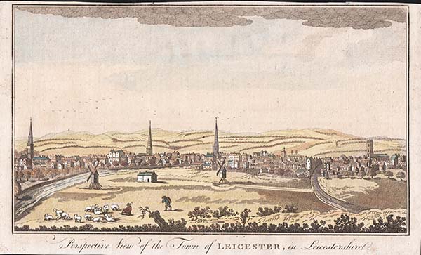 Perspective view of the town of Leicester in Leicestershire