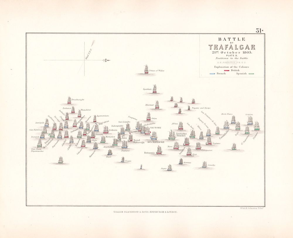 Battle of Trafalgar - 21st October, 1805. Plate 2 - Positions in the Battle.