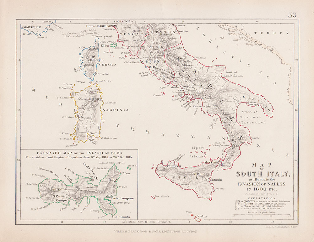 Map of South Italy to illustrate the Invasion of Naples in 1806 etc