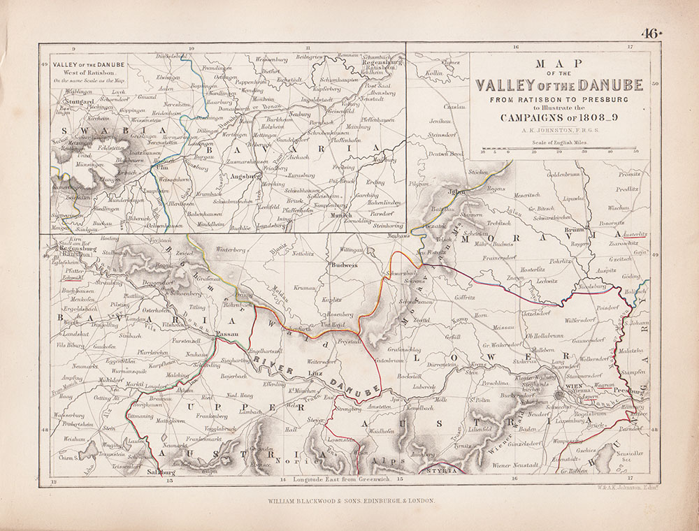 Map of the Valley of the Danube from Ratisbon to Presburg to illustrate the Campaigns of 1808 -09
