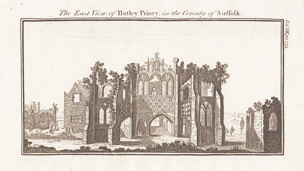 The East View of Butley Priory in the County of Suffolk.