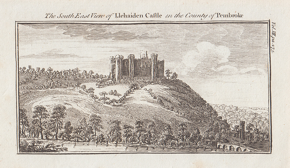 The South East view of Llehaiden Castle in the County of Pembroke 