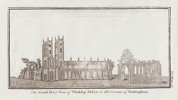The South West view of Worksop Abbey in the County of Nottingham 