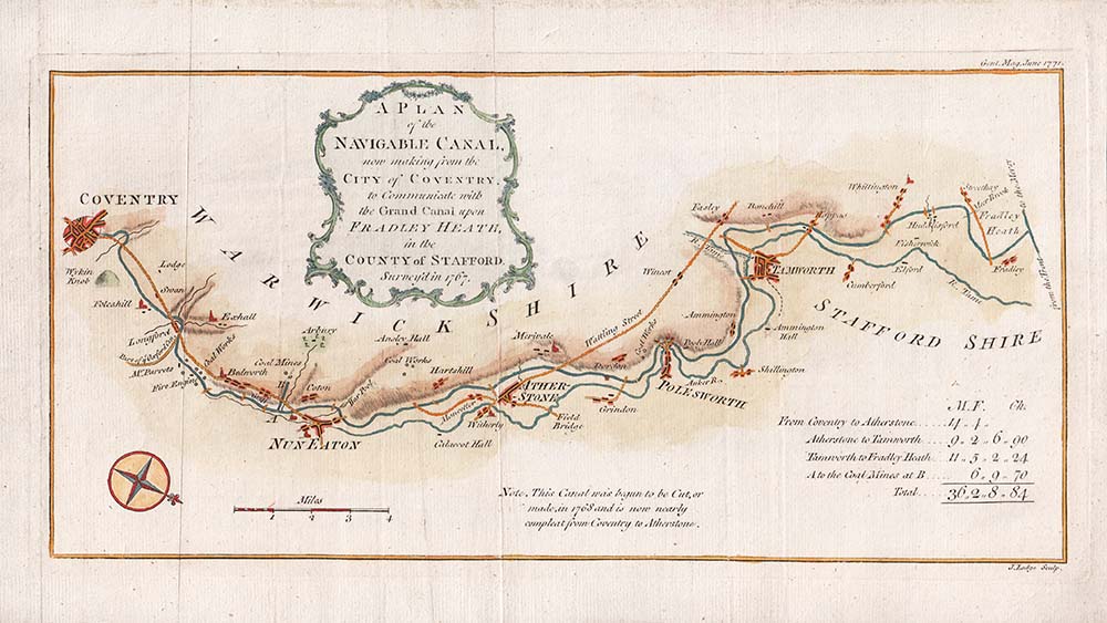 A Plan of the Navigable Canal now making from the City of Coventry to communicate with the Grand Canal upon Fradley Heath in the County of Stafford Surveyed in 1767 