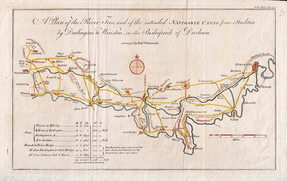  A Plan of the River Tees and of the Navigable Canal from Stockton by Darlington to Winston in the Bishoprick of Durham 