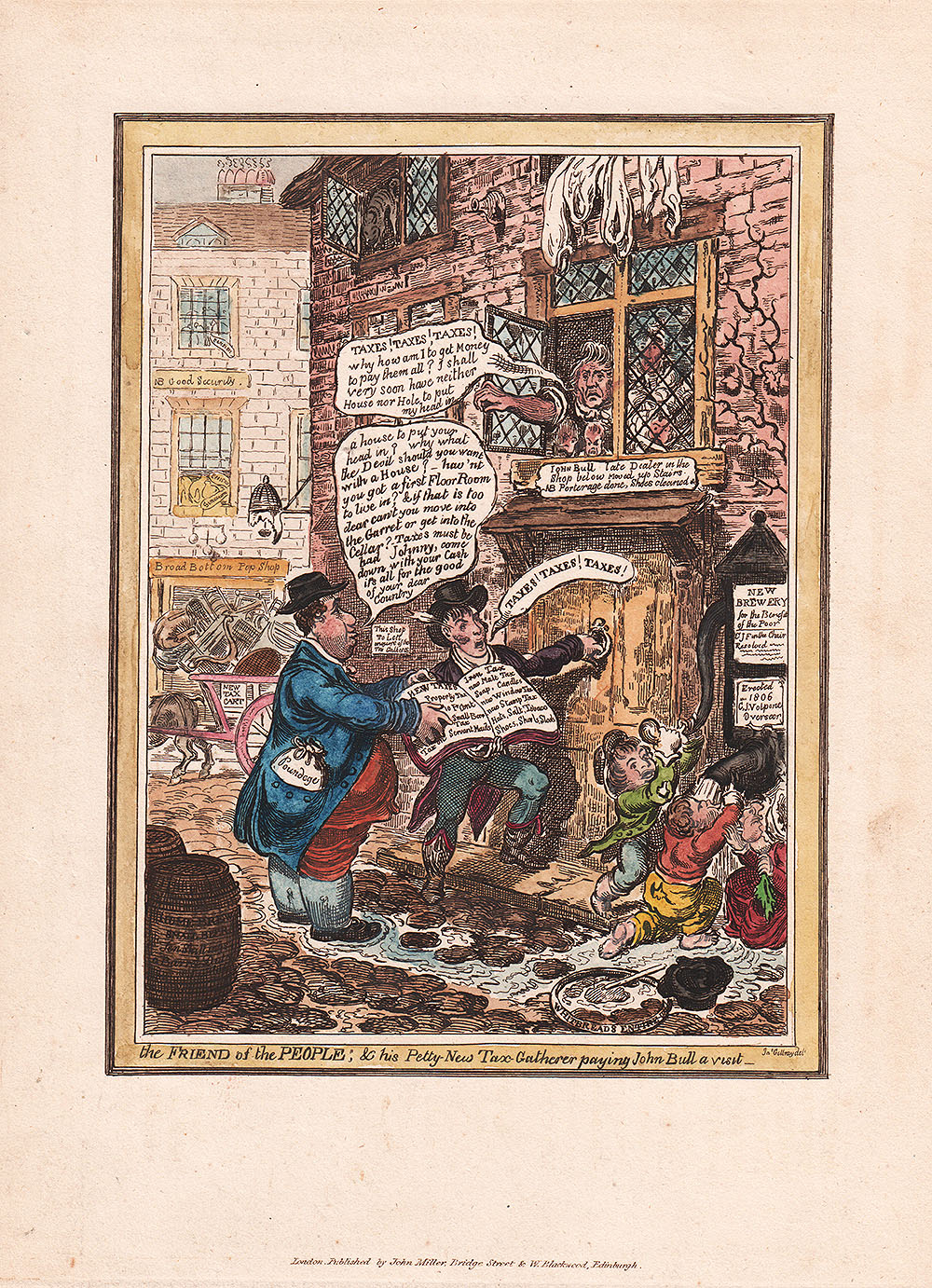 Gillray - The Friend of the People; and his Petty New Tax Gatherer paying John Bull a visit 