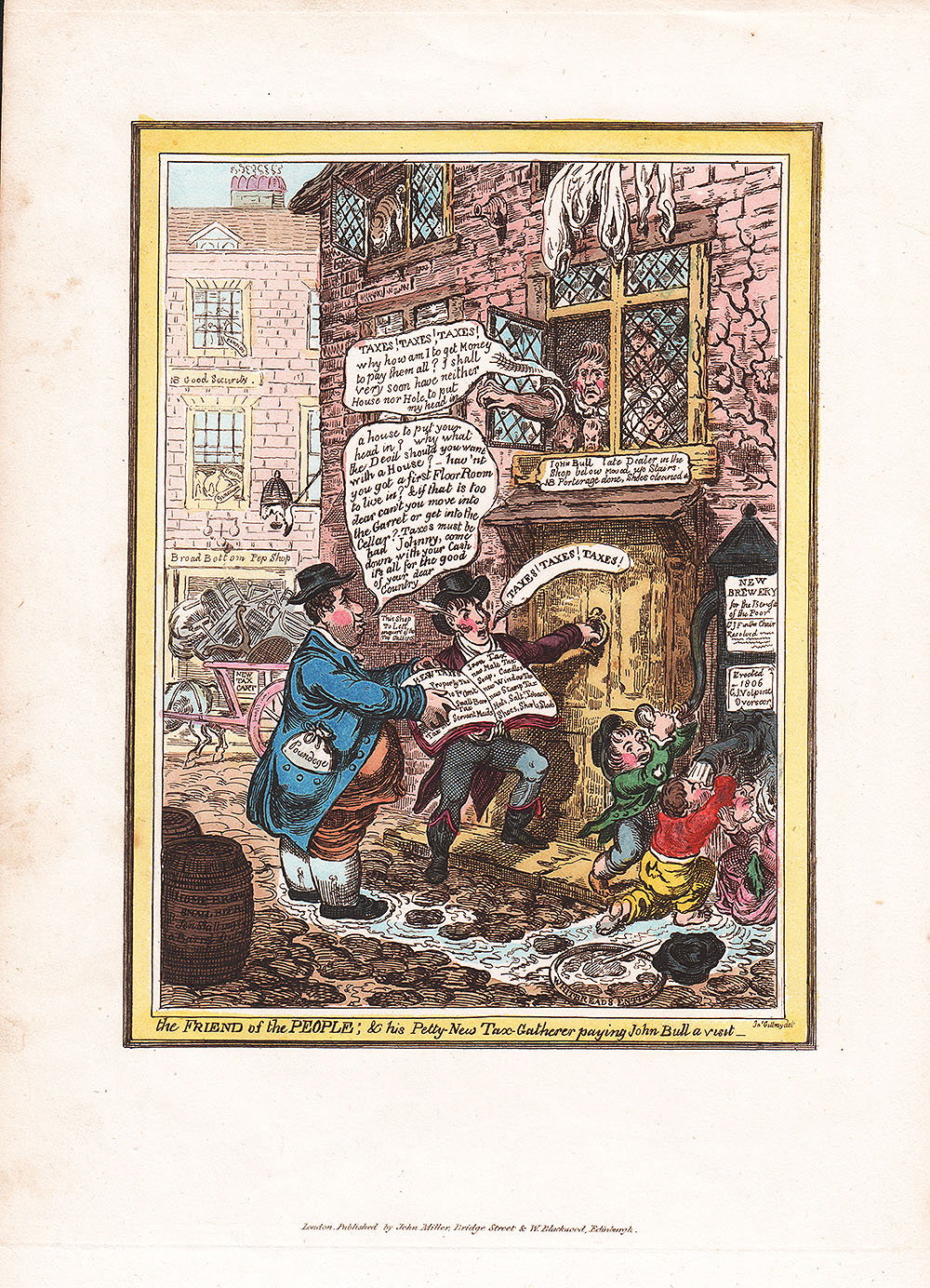 Gillray - The Friend of the People; and his Petty New Tax Gatherer paying John Bull a visit 