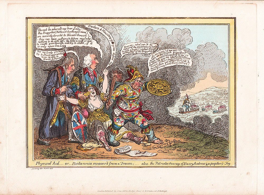 Gillray - Physical Aid - or - Britannia recovered from a Trance 