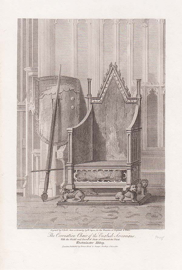 The Coronation Chair of the English Sovereigns  With the Shield and Sword of State of Edward the Third Westminster Abbey