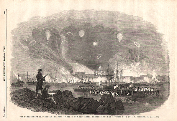 The Bombardment of Sveaborg  -  Burning of the 60 Gun-Boat sheds