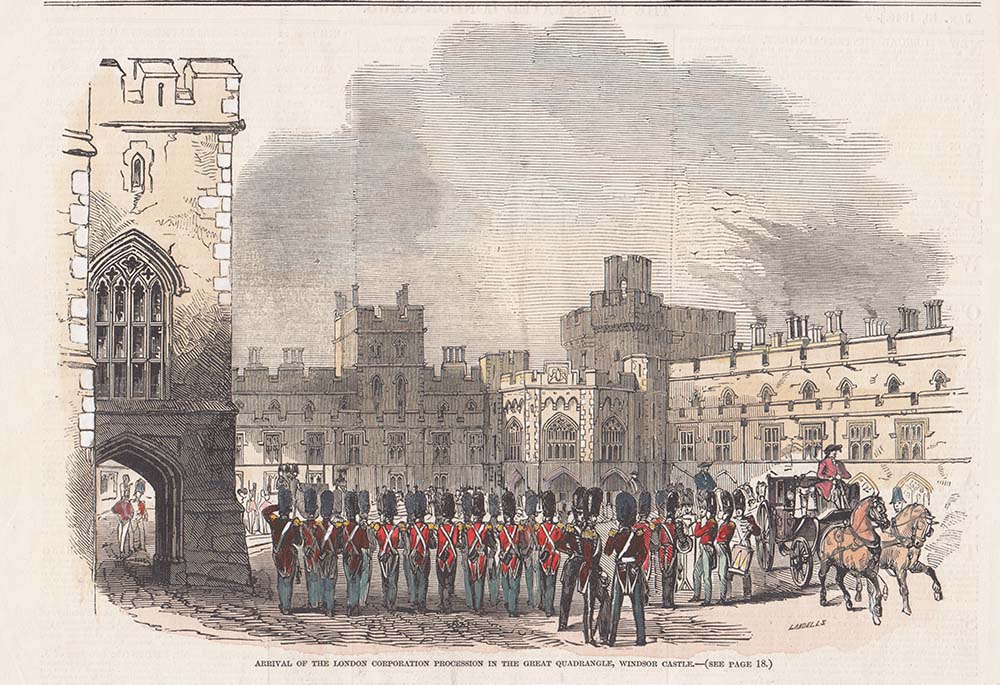 Arrival of the London Corporation Procession in the Great Quadrangle, Windsor Castle.