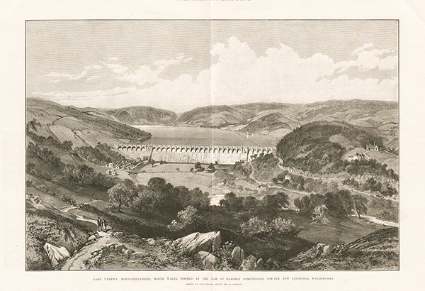 Lake Vyrnwy Montgomeryshire North Wales formed by the Dam of Masonry constructed for the new Liverpool Waterworks 