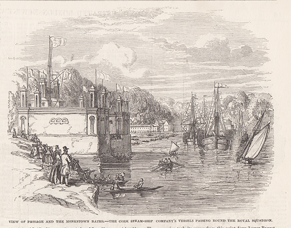 View of Passage and the Monkstown Baths - The Cork Steam Ship Company's vessels passing round the Royal Squadron 