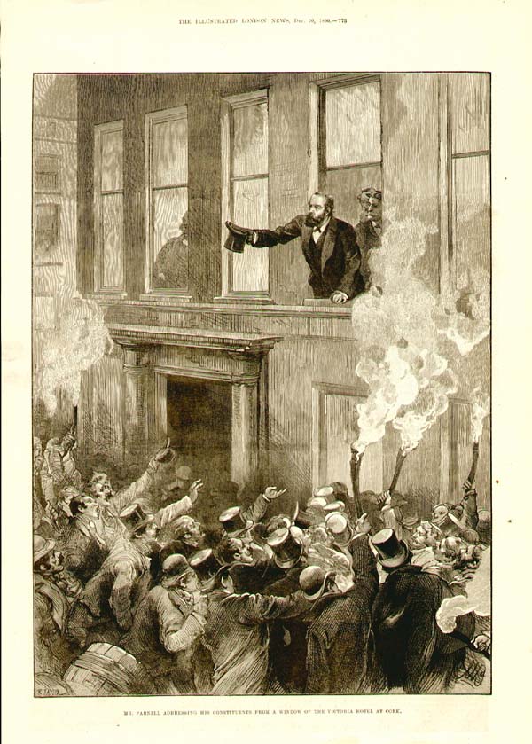 Mr Parnell addressing his constituents from a window of the Victoria Hotel at Cork