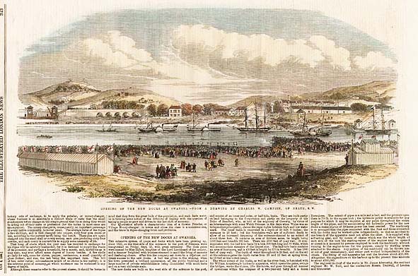 Opening of the New Docks at Swansea  -  From a drawing by Charles W Campion of Neath  SW 
