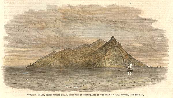 Pitcairn Island, South Pacific Ocean, inhabited by the decendants of the crew of H.M.S. Bounty