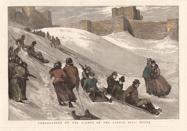 Tobogganing on the slopes of the Castle Hill, Dover. 