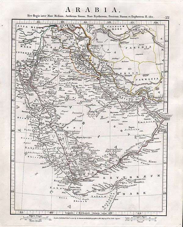 Arabia Sive Regio inter Mare Medium Arabicum Sinum Mare Erythraeum Persicum Sinum et Euphratem fl sita-  Aaron Arrowsmith
