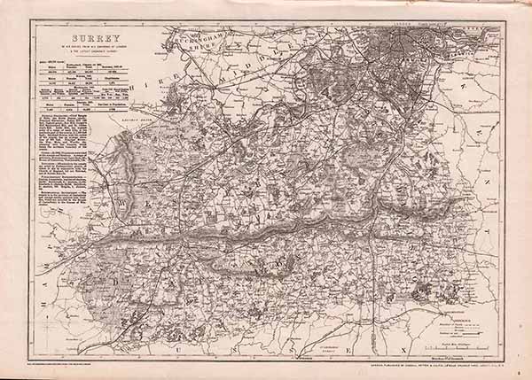 Surrey drawn by BR Davies  From his Environs of London & the latest Ordnance Survey