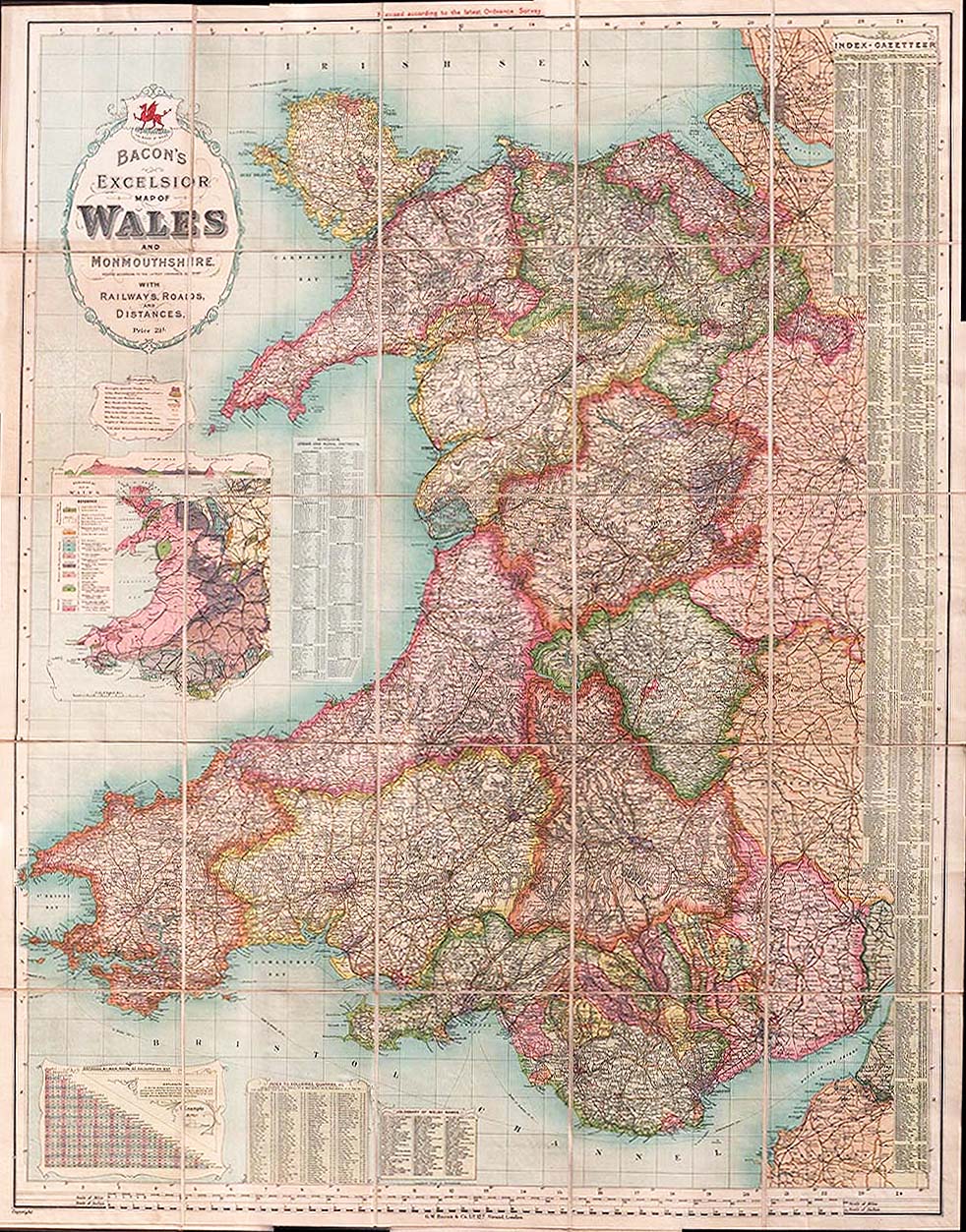 Bacon's Excelsior Map of Wales