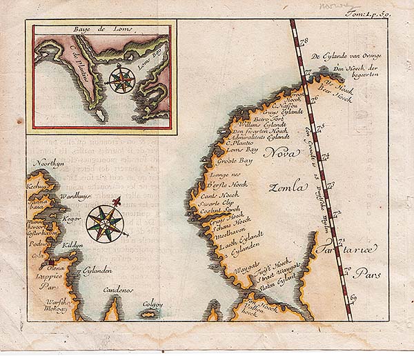 Map of Nova Zembla with inset of Baye de Loms