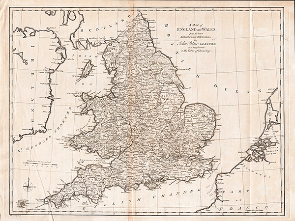 A Map of England and Wales from the latest Authorities and Observations by John Blair LLD & FRS as a Supplement to his Tables of Chronology