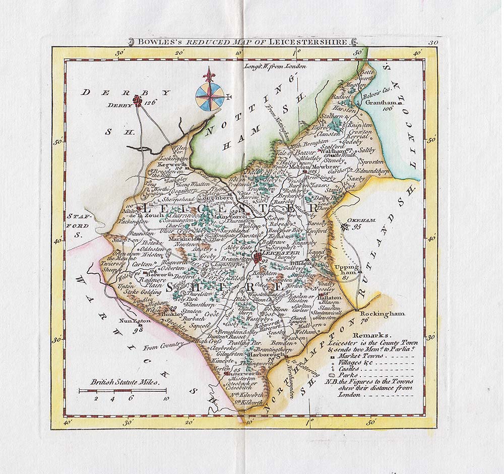 Bowles's Reduced Map of Leicestershire