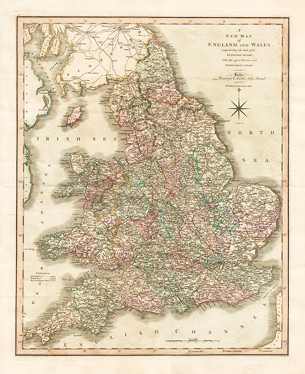 A New Map of England and Wales comprehending the whole of the Turnpike Roads with the great Rivers and Navigable Canals 