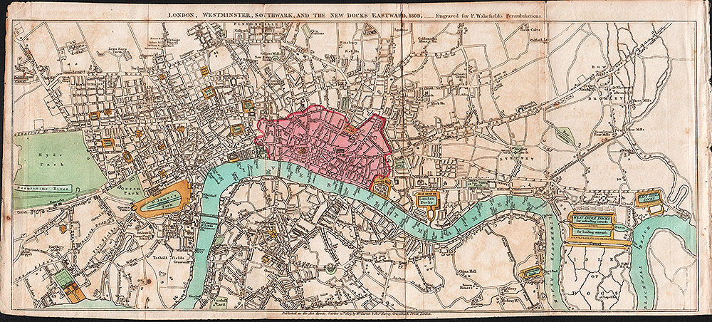 London Westminster Southwark and the New Docks Eastward 1809  -  Engraved for P Wakefield's Perambulations