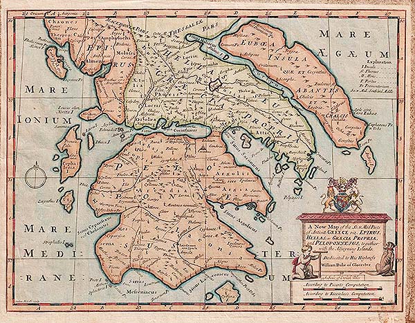 A New Map of the So and Mid Parts of Antient Greece - Edward Wells  