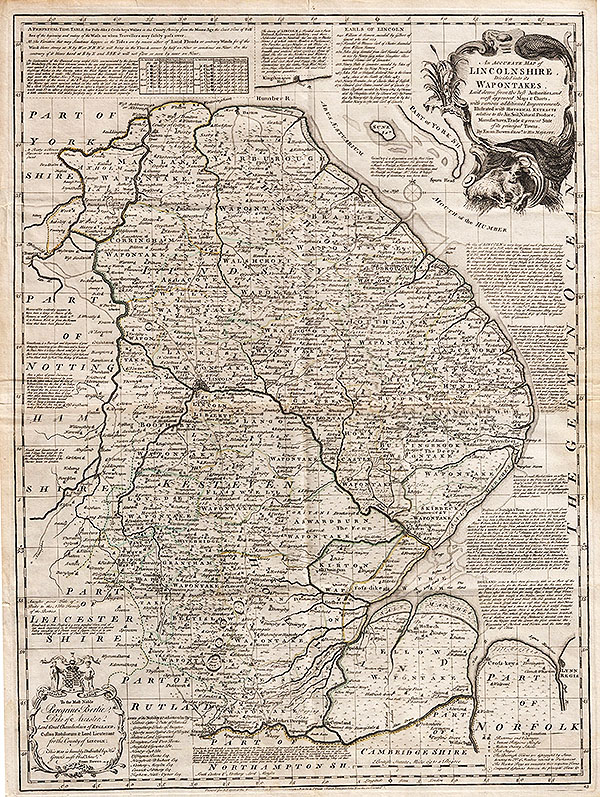 An Accurate map of Lincolnshire Divided inti its Wapontakes- Emanuel Bowen