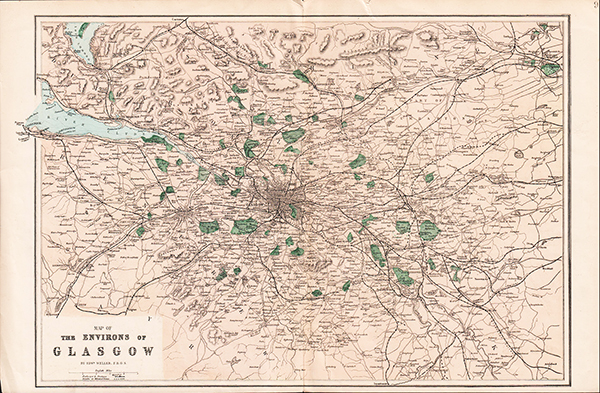 Map of the Environs of Glasgow by Edwd Weller  FRGS