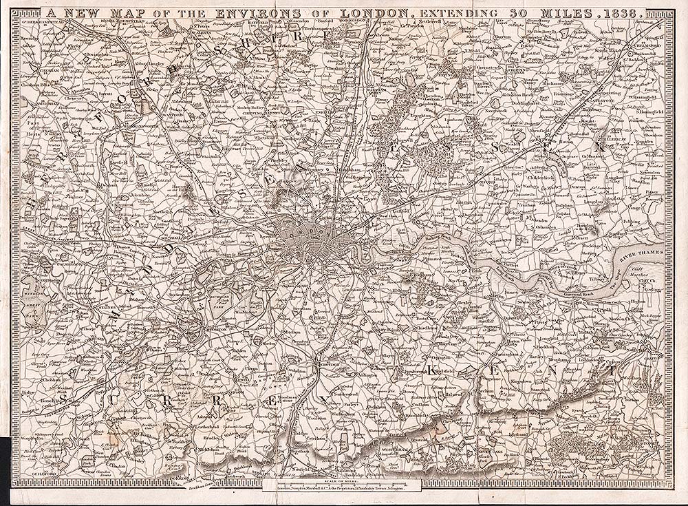 A New Map of the Environs of London extending 30 miles  1838
