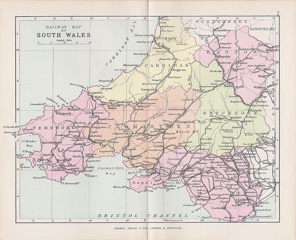 Railway Map of South Wales - George Philip. 