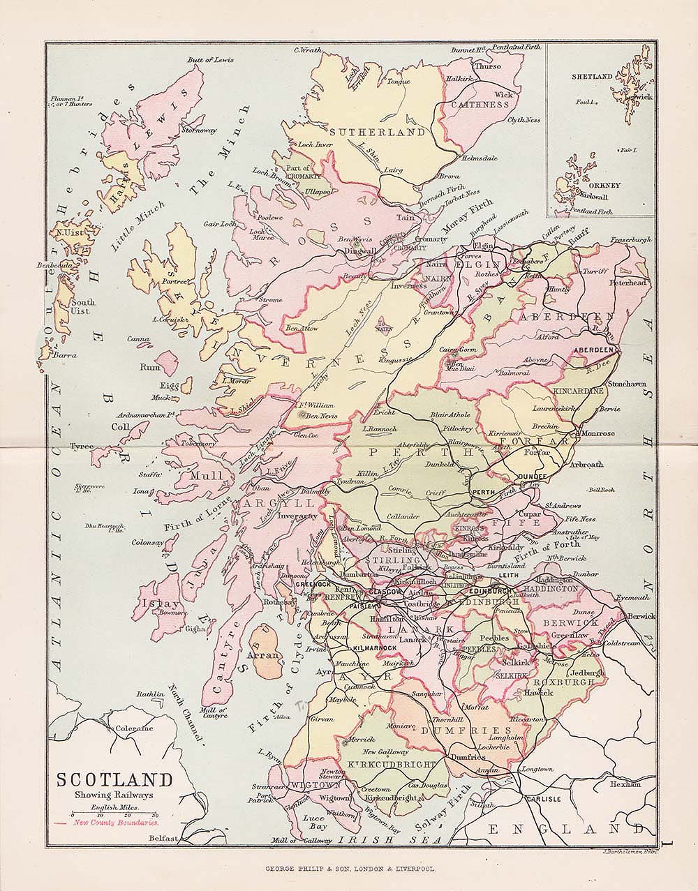 George Philip - Scotland showing Railways.