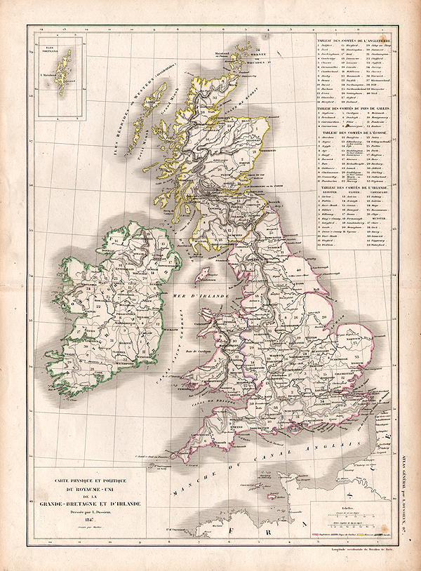 Carte Physique & Politique du Royaume-Uni de la Grande-Bretagne et d'Irlande by LDussieux