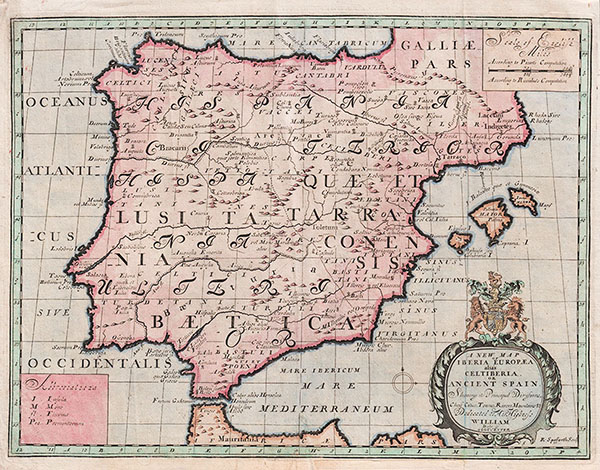 A New Map of Iberia Europaea alias Celtiberia or Ancient Spain - Edward Wells