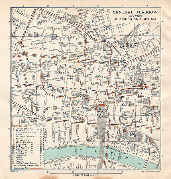 Central Glasgow showing Stations and Hotels