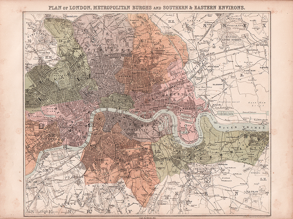 Plan of London Metropolitan Burghs and Southern & Eastern Environs