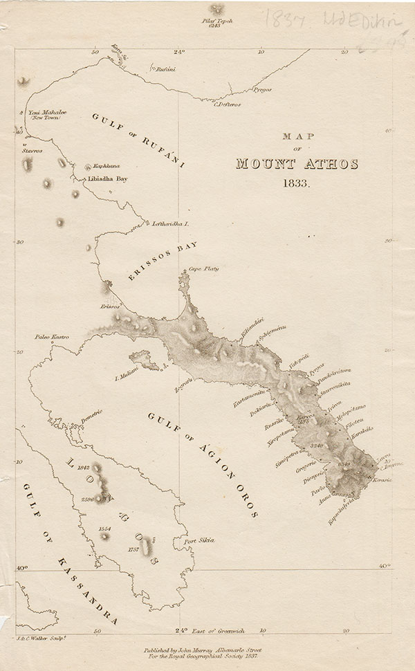Map of Mount Athos 1833