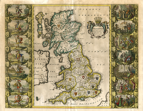 Britannia prout divisa fuit temporibus Anglo-Saxonum Heptarchia'   Anglo-Saxon Heptarchy by J Blaeu  1645-1662