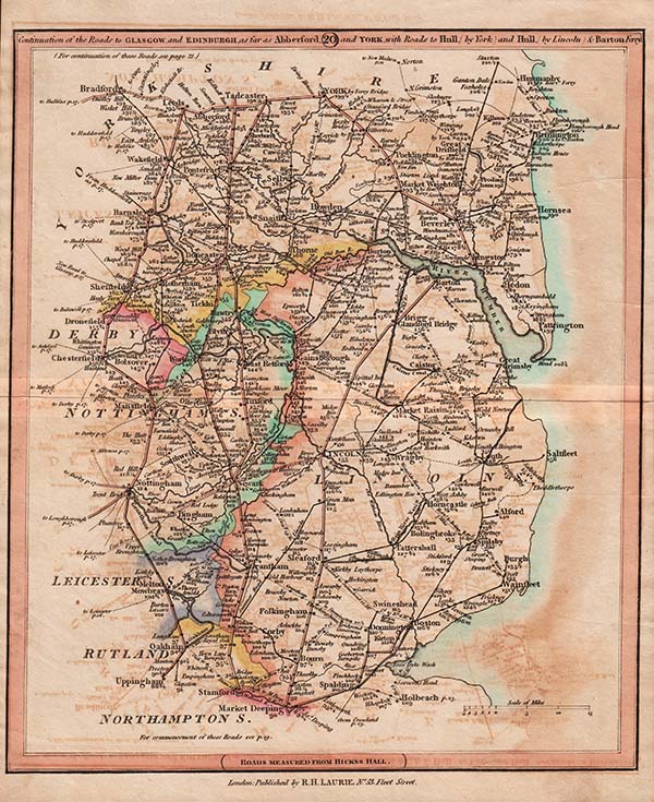 Continuation of the Roads to Glasgow and Edinburgh as far as Abberford and York with Roads to Hull by York and Hull by Lincoln & Barton Ferry