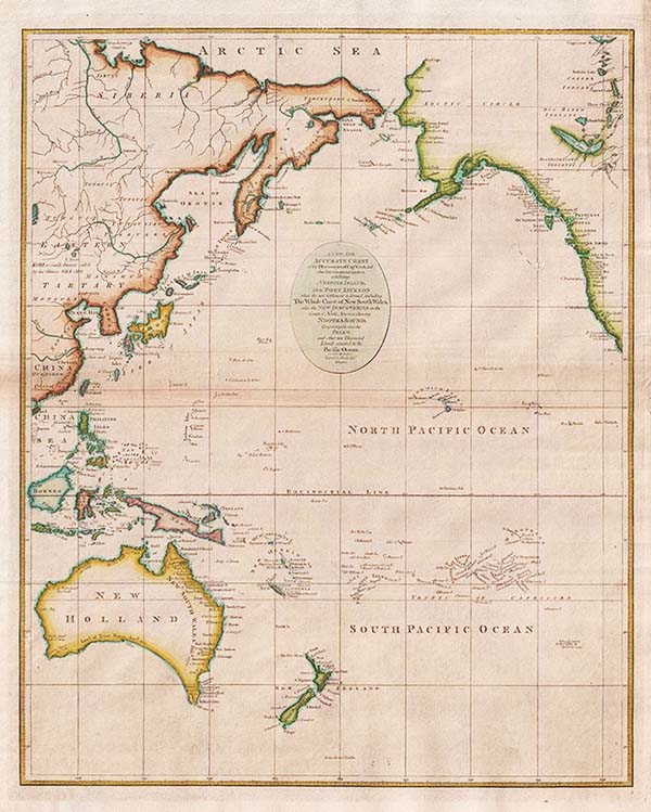 A New and Accurate chart of the Discoveries of Capn. Cook and other later Circumnavigators exhibiting 'Norfolk Island and Port Jackson....  engraved by J. Lodge Junr. Islington.