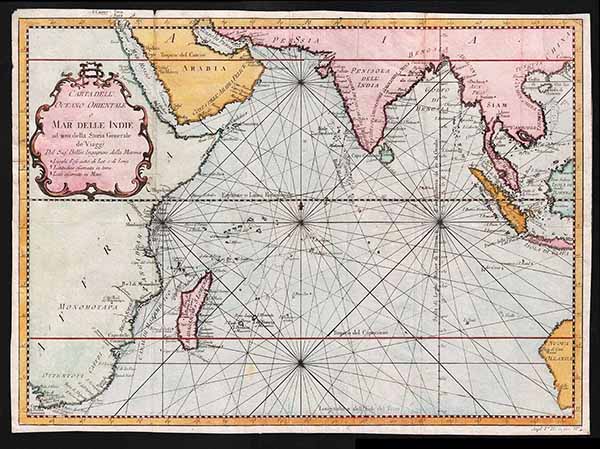 Cartadell' Oceano Orientale Mar Delle Indie ad uso della Storia Generale de' Viaggi Jacques Nicolas Bellin