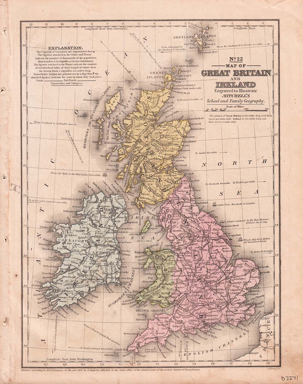 Map of Great Britain and Ireland Engraved to Illustrate Mitchell's School and Family Geography.